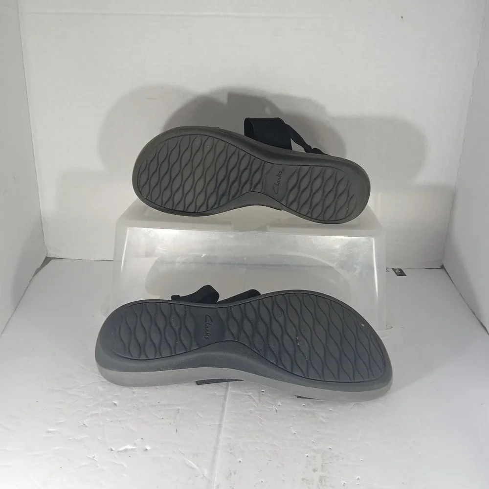 Clarks Cloudstepper Arla Wedge Sandals 9.5 Black Sporty Comfort Strappy Platform